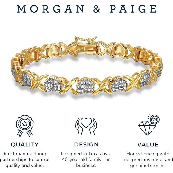 925 Silver 18K Yellow Gold-Plated Heart Tennis Bracelet & Pendant for Women - Picture 5 of 7